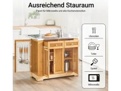Online SoBuy Kücheninsel Küchenwagen mit Ausziehbarer Arbeitsplatte Bambus 107x92,5x71cm Natur FKW130-N
