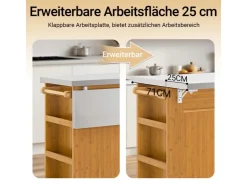 Online SoBuy Kücheninsel Küchenwagen mit Ausziehbarer Arbeitsplatte Bambus 107x92,5x71cm Natur FKW130-N