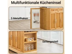Online SoBuy Kücheninsel Küchenwagen mit Ausziehbarer Arbeitsplatte Bambus 107x92,5x71cm Natur FKW130-N