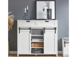 Online Küchenschrank Sideboard mit Schiebetür Buffet Kommode Weiß FSB74-W Küchenschränke