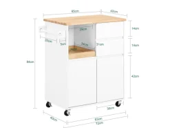 Best Küchenwagen mit Arbeitsplatte Servierwagen Weiß 72x84x40cm FKW123-WN Servierwagen|Küchenschränke
