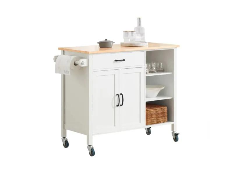 Best Küchenwagen mit Arbeitsplatte Küchenschrank Küchentrolley Weiß FKW103-WN Servierwagen|Schneidebretter
