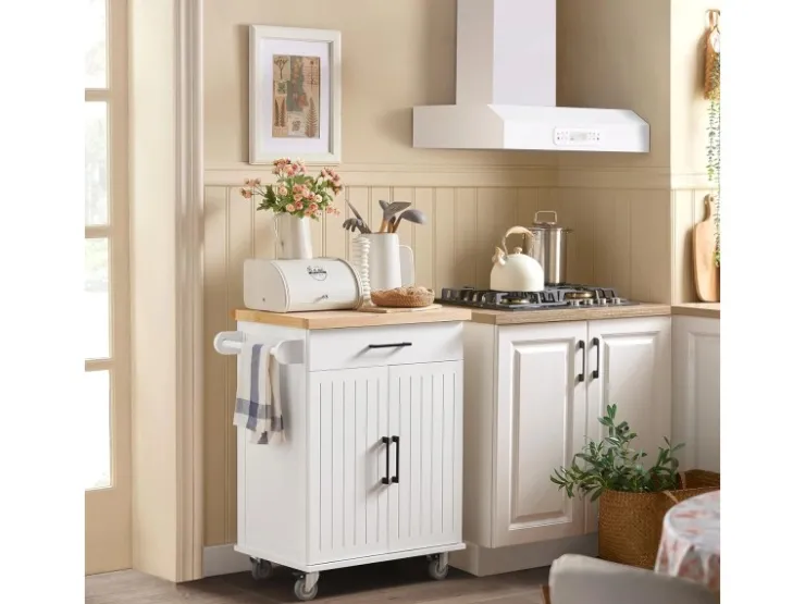 Outlet SoBuy Küchenwagen mit Arbeitsplatte Servierwagen Rollwagen Kücheninsel FKW119-WN