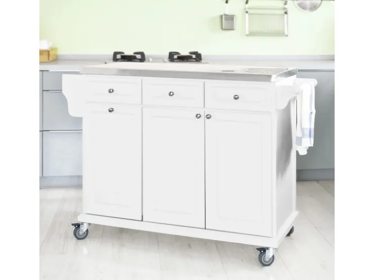 Hot SoBuy Küchenwagen mit Edelstahltop Küchenschrank Rollwagen Weiß FKW33-W