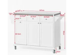 Hot SoBuy Küchenwagen mit Edelstahltop Küchenschrank Rollwagen Weiß FKW33-W