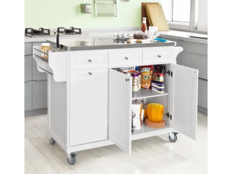 Hot SoBuy Küchenwagen mit Edelstahltop Küchenschrank Rollwagen Weiß FKW33-W