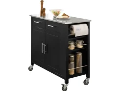 SoBuy Kücheninseln|Servierwagen<Küchenwagen mit Edelstahlplatte Kücheninsel Rollwagen Schwarz FKW108-SCH