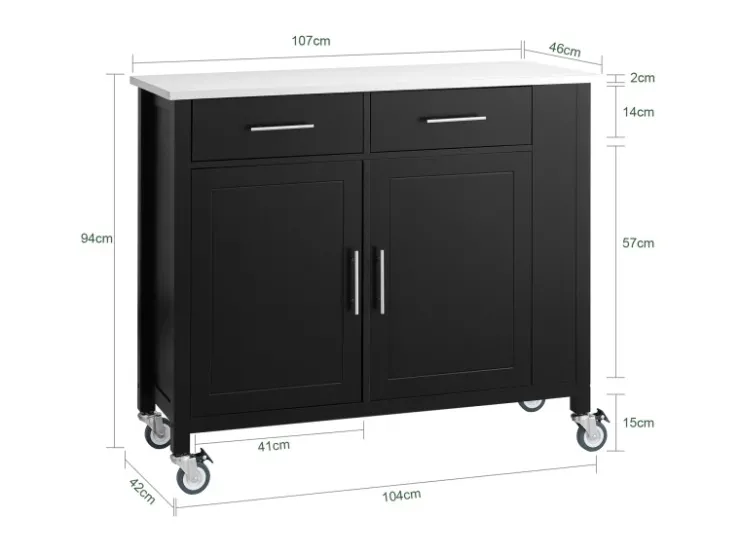 SoBuy Kücheninseln|Servierwagen<Küchenwagen mit Edelstahlplatte Kücheninsel Rollwagen Schwarz FKW108-SCH