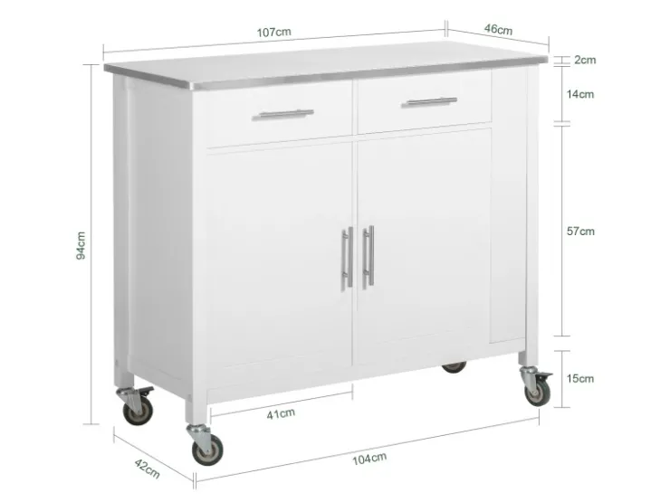 SoBuy Kücheninseln|Servierwagen<Küchenwagen mit Edelstahlplatte Kücheninsel Rollwagen Weiß FKW108-W