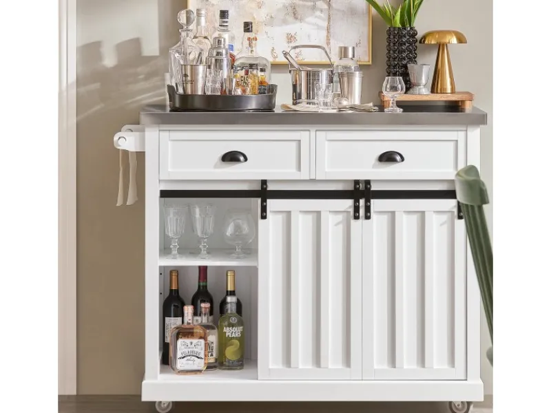 Outlet Küchenwagen mit Flaschenablage Küchenschrank Servierwagen Weiß FKW94-W Küchenschränke