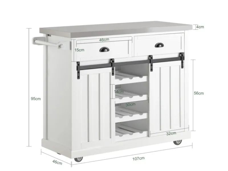 Outlet Küchenwagen mit Flaschenablage Küchenschrank Servierwagen Weiß FKW94-W Küchenschränke