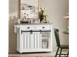 Outlet Küchenwagen mit Flaschenablage Küchenschrank Servierwagen Weiß FKW94-W Küchenschränke