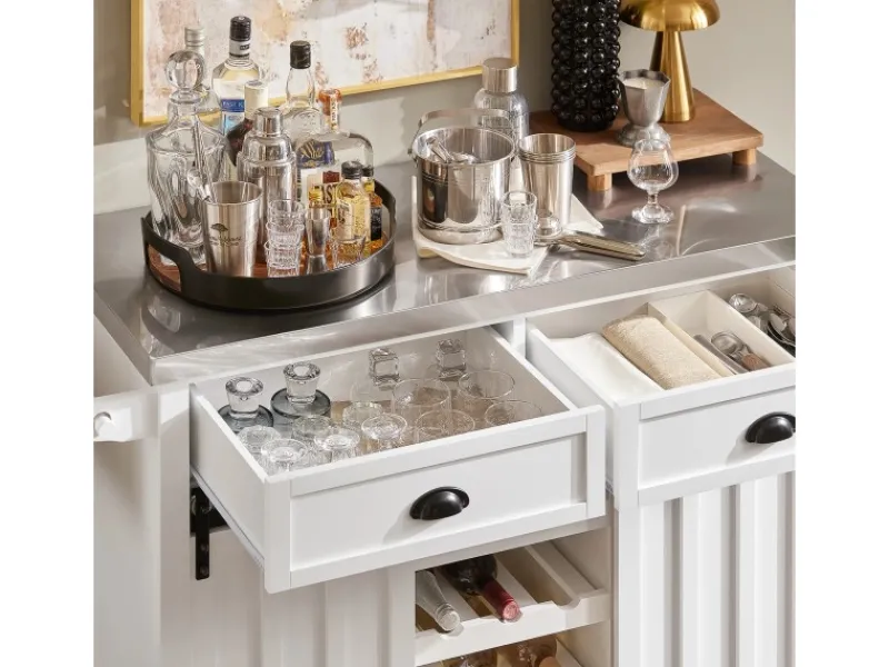 Outlet Küchenwagen mit Flaschenablage Küchenschrank Servierwagen Weiß FKW94-W Küchenschränke