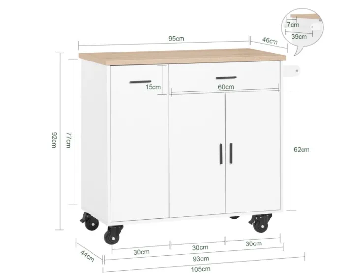 SoBuy Kücheninseln|Servierwagen<Küchenwagen mit Gewürzregal Sideboard Küchenschrank 105x92x46cm Weiß-Natur FKW126-WN