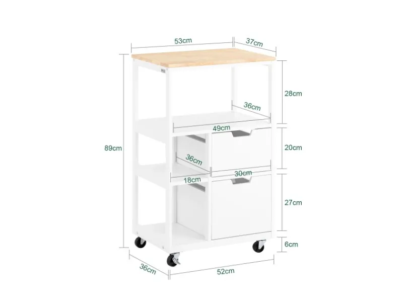 Discount Küchenwagen mit 2 Schubladen 3 Ablagen Servierwagen 53x89x37cm FKW111-WN Servierwagen