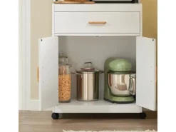 Best SoBuy Mikrowellenschrank mit Rollen Küchenwagen Weiß 62cm FSB12-W