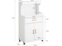 Best SoBuy Mikrowellenschrank mit Rollen Küchenwagen Weiß 62cm FSB12-W