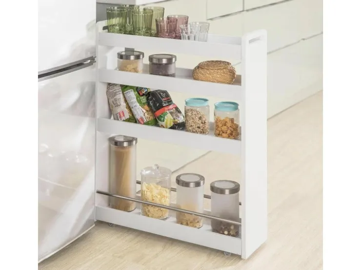 SoBuy Servierwagen|Küchenregale<Schmaler Rollwagen Servierwagen Nischenregal mit 4 Etagen Weiß 18x82x60cm NSR01-W