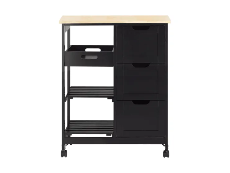 Best SoBuy Servierwagen Küchenwagen mit 2 Ablagen und 1 Tablett Küchenregal 67x84x37cm Schwarz FKW79-SCH