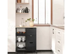Best SoBuy Servierwagen Küchenwagen mit 2 Ablagen und 1 Tablett Küchenregal 67x84x37cm Schwarz FKW79-SCH