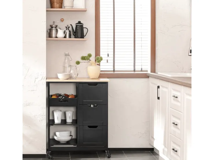Best SoBuy Servierwagen Küchenwagen mit 2 Ablagen und 1 Tablett Küchenregal 67x84x37cm Schwarz FKW79-SCH