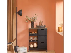 Best SoBuy Servierwagen Küchenwagen mit 2 Ablagen und 1 Tablett Küchenregal 67x84x37cm Schwarz FKW79-SCH