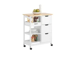 SoBuy Servierwagen|Küchenregale<Servierwagen Küchenwagen mit 2 Ablagen und 1 Tablett Küchenregal 67x84x37cm Weiß FKW79-W
