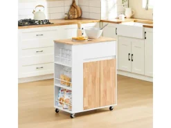 Servierwagen Küchenwagen mit Schublade und Seitenregal Küchenschrank 70x90x40cm FKW132-WN Servierwagen