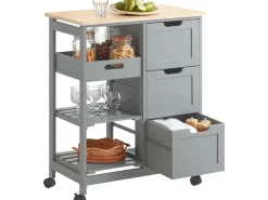 Clearance SoBuy Servierwagen Küchenwagen mit 2 Ablagen und 1 Tablett Küchenregal 67x84x37cm Grau FKW79-HG