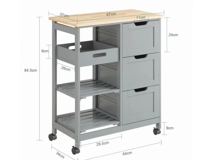 Clearance SoBuy Servierwagen Küchenwagen mit 2 Ablagen und 1 Tablett Küchenregal 67x84x37cm Grau FKW79-HG