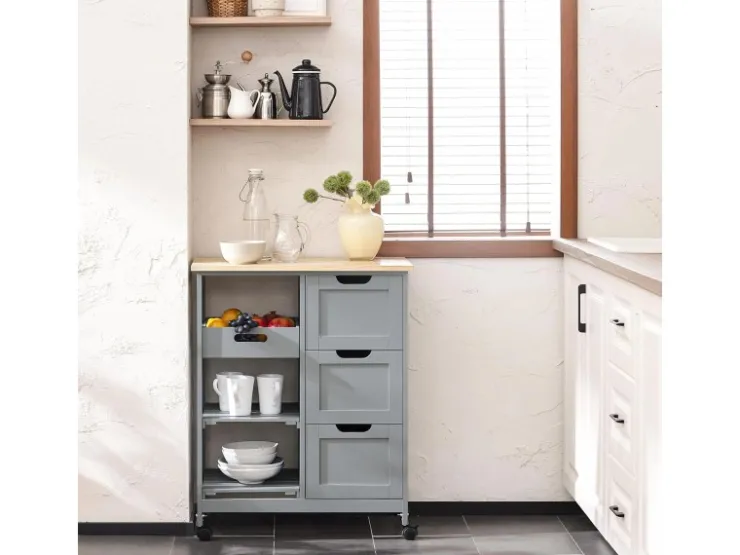 Clearance SoBuy Servierwagen Küchenwagen mit 2 Ablagen und 1 Tablett Küchenregal 67x84x37cm Grau FKW79-HG