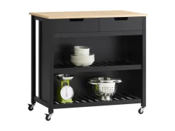 SoBuy Servierwagen|Küchenregale<Servierwagen mit 2 Ablagen Küchenwagen Küchenregal 98x94x58cm Schwarz FKW74-SCH