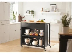 SoBuy Servierwagen|Küchenregale<Servierwagen mit 2 Ablagen Küchenwagen Küchenregal 98x94x58cm Schwarz FKW74-SCH