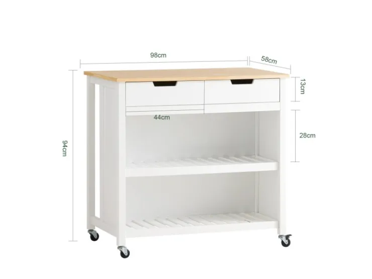 New SoBuy Servierwagen mit 2 Ablagen Küchenwagen Küchenregal 98x94x58cm Weiß FKW74-WN