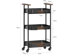 SoBuy Servierwagen<Servierwagen mit 3 Etagen Teewagen Küchenwagen 50x86x32cm SVW23-SCH