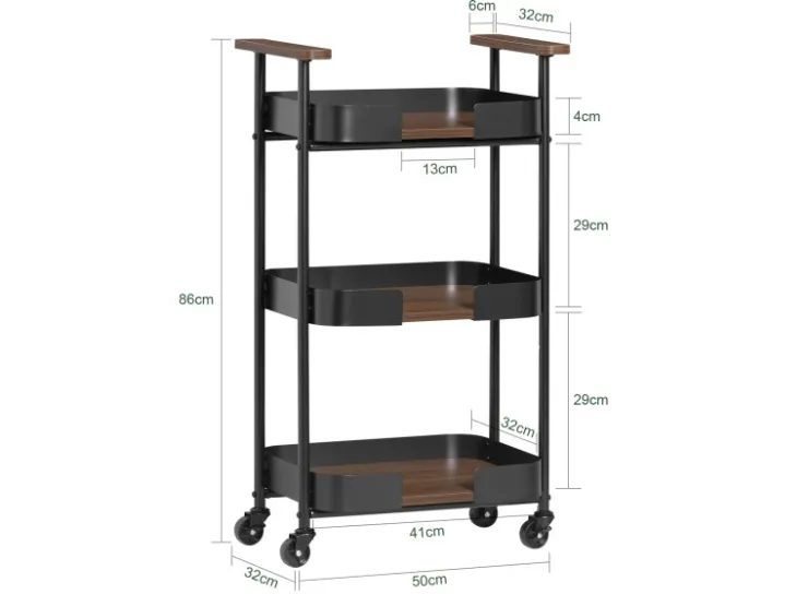 SoBuy Servierwagen<Servierwagen mit 3 Etagen Teewagen Küchenwagen 50x86x32cm SVW23-SCH