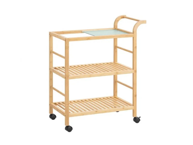 New Servierwagen mit Rollen Küchenwagen Küchenregal Natur 65x80x35cm SVW24-N Servierwagen|Küchenregale