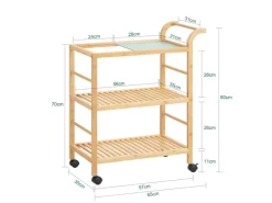 New Servierwagen mit Rollen Küchenwagen Küchenregal Natur 65x80x35cm SVW24-N Servierwagen|Küchenregale