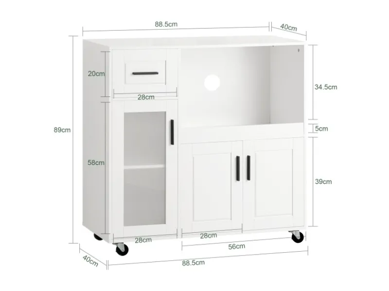 Online Sideboard auf Rollen Küchenwagen Mikrowellenschrank Rollwagen FSB78-W Servierwagen|Küchenschränke