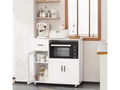 Online Sideboard auf Rollen Küchenwagen Mikrowellenschrank Rollwagen FSB78-W Servierwagen|Küchenschränke