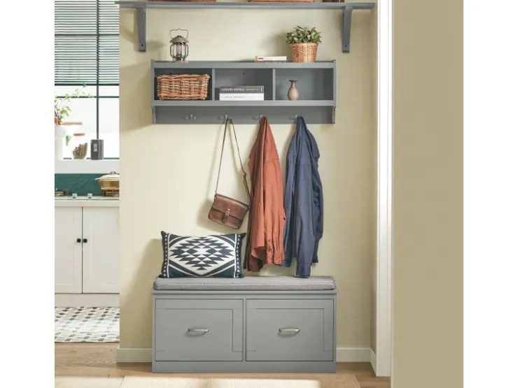 Hot SoBuy Wandgarderobe mit 3 Körben und 4 Haken MDF Grau FHK28-HG