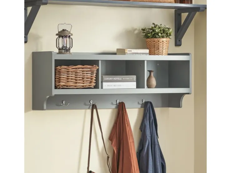 Hot SoBuy Wandgarderobe mit 3 Körben und 4 Haken MDF Grau FHK28-HG