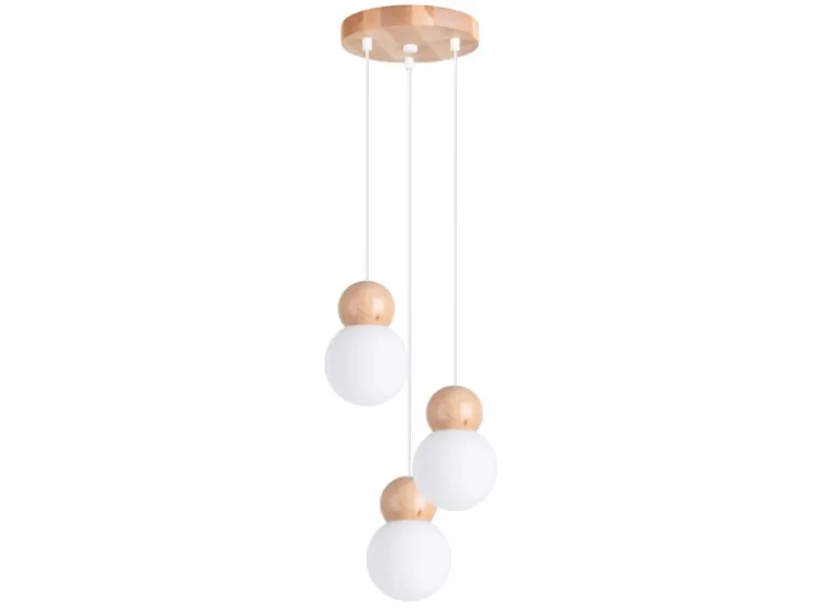 Hot Sollux Lighting Hängeleuchte Pekka 3P Weiß/Naturfarbenes Holz