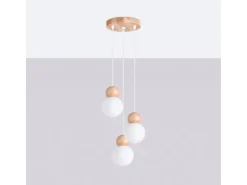 Hot Sollux Lighting Hängeleuchte Pekka 3P Weiß/Naturfarbenes Holz