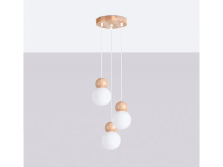 Hot Sollux Lighting Hängeleuchte Pekka 3P Weiß/Naturfarbenes Holz