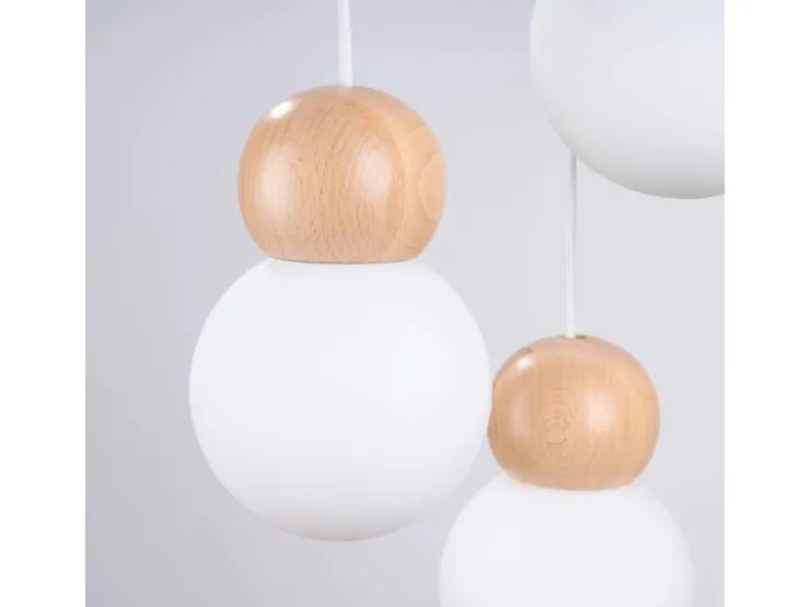 Hot Sollux Lighting Hängeleuchte Pekka 3P Weiß/Naturfarbenes Holz
