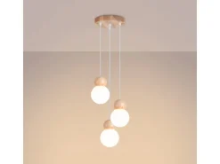 Hot Sollux Lighting Hängeleuchte Pekka 3P Weiß/Naturfarbenes Holz