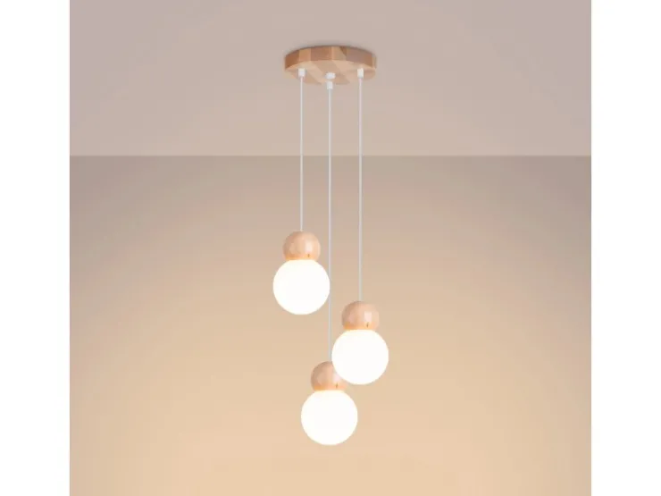 Hot Sollux Lighting Hängeleuchte Pekka 3P Weiß/Naturfarbenes Holz