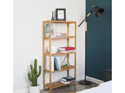 Songmics Küchenregale<Badregal 5 Ebenen 60 cm x 26 cm x 130 cm Naturfarben