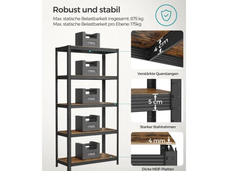 Songmics Küchenregale<Lagerregal 40 cm x 90 cm x 180 cm Braun-Schwarz
